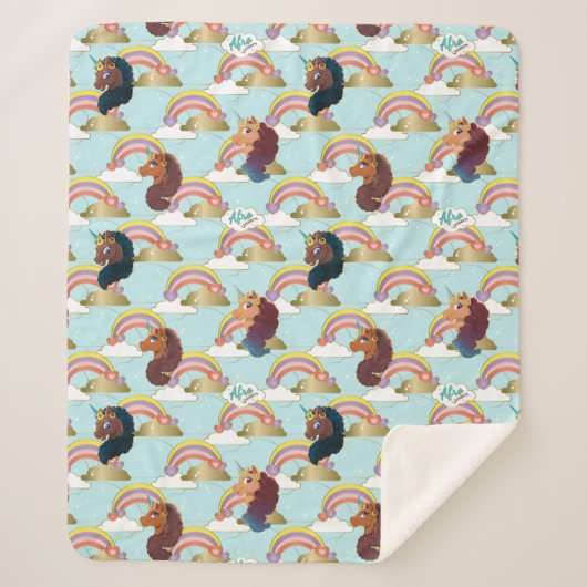 Afro Unicorn Rainbow and Hearts Muster Sherpadecke (Vorderseite)