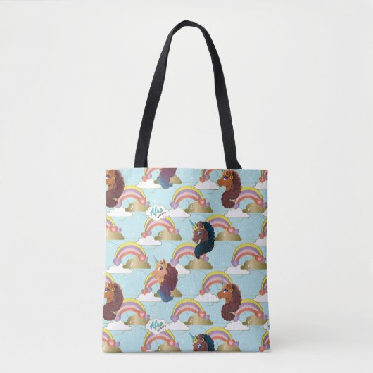 Afro Unicorn Rainbow and Hearts Muster Tasche (Vorderseite)
