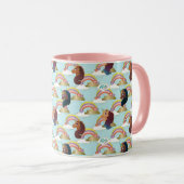 Afro Unicorn Rainbow and Hearts Muster Tasse (VorderseiteRechts)