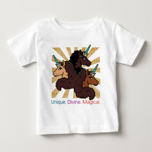 Afro Unicorn Trio: Einzigartig, göttlich und magis Baby T-shirt (Vorderseite)