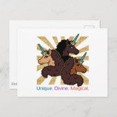 Afro Unicorn Trio: Einzigartig, göttlich und magis Postkarte (Vorne/Hinten)