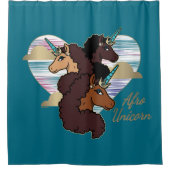 Afro Unicorn Trio Herzdesign Duschvorhang (Vorderseite)