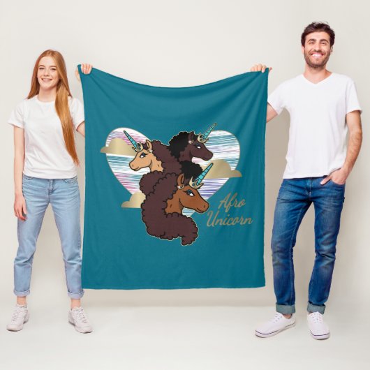 Afro Unicorn Trio Herzdesign Fleecedecke (Beispiel)
