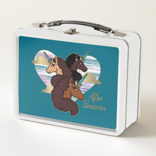 Afro Unicorn Trio Herzdesign Metall Brotdose (Vorderseite)