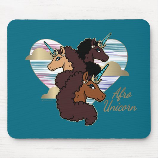 Afro Unicorn Trio Herzdesign Mousepad (Vorne)