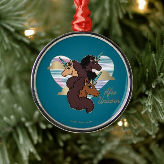 Afro Unicorn Trio Herzdesign Ornament Aus Metall (Baum)