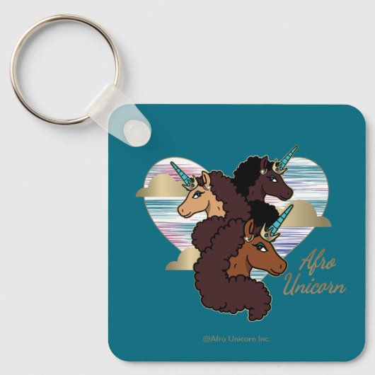Afro Unicorn Trio Herzdesign Schlüsselanhänger (Vorderseite)