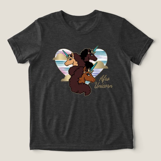 Afro Unicorn Trio Herzdesign Tri-Blend Shirt (Design Vorderseite)