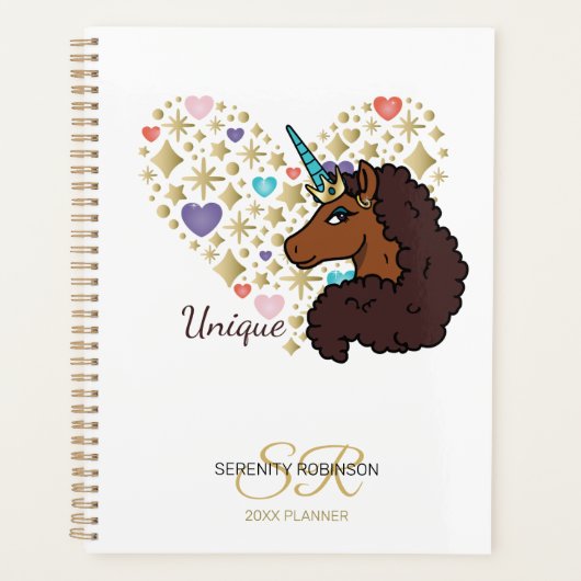 Afro Unicorn | Unique Heart Design Planer (Vorderseite)