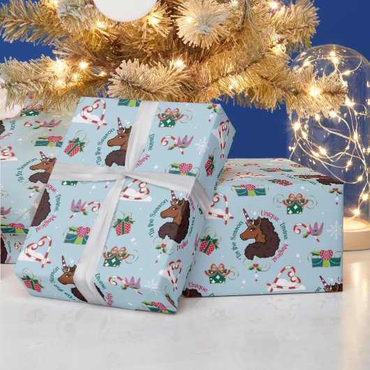 Afro Unicorn Urlaubsmuster Geschenkpapier (Feiertage)