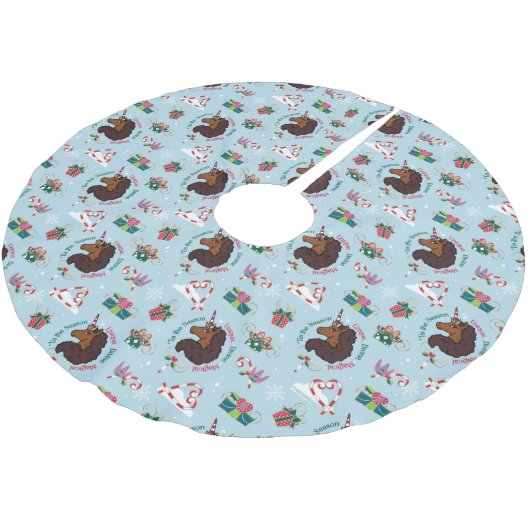 Afro Unicorn Urlaubsmuster Polyester Weihnachtsbaumdecke (Schrägansicht)