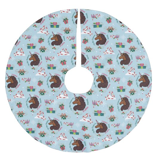 Afro Unicorn Urlaubsmuster Polyester Weihnachtsbaumdecke (Vorderseite)