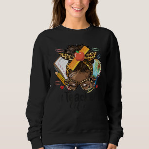 Afro-Unordentlicher-Bun-Erzieher-Lehrer-Leben-Rück Sweatshirt