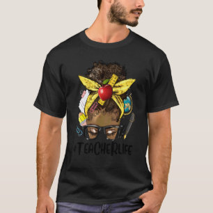 Afro-Unordentlicher Knoten Schwarze Lehrerin Lehre T-Shirt