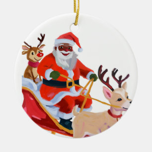Afro Weihnachtsmann und Freunde Keramik Ornament