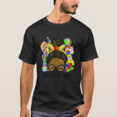 Afro Woman Messy Bun Teacher Life Bleached Black T T-Shirt (Vorderseite)