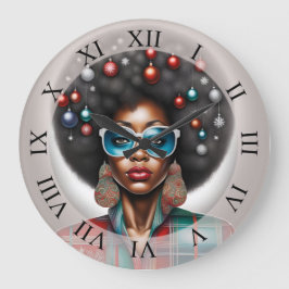 Afro woman , New Year Stimmung Art Große Wanduhr