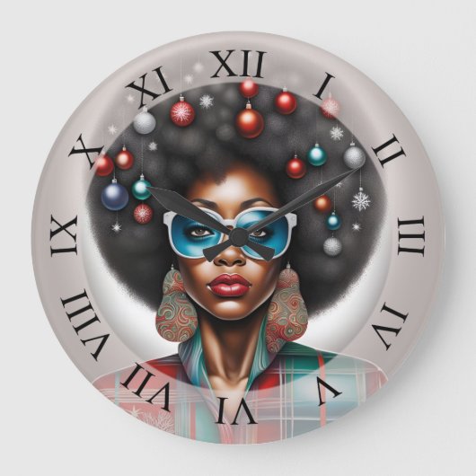 Afro woman , New Year Stimmung Art Große Wanduhr (Vorderseite)