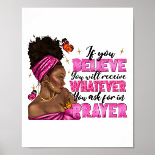 Afro Woman Puff Bun und Religion Glaube Gebet Juni Poster
