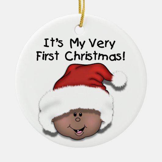 Afroamerikaner-Baby-1. Weihnachtsverzierung Keramikornament (Vorne)