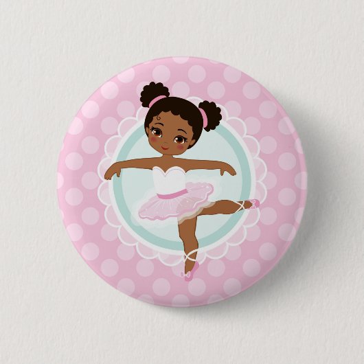 Afroamerikaner-Ballerina - rosa Ballett-Tänzer Button (Vorderseite)