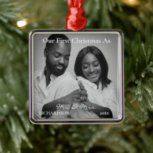 Afroamerikaner Erste Weihnachten als Mr. & Mrs. Fo Ornament Aus Metall