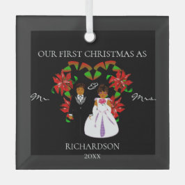 Afroamerikaner Erste Weihnachten als Mr. & Mrs. Ornament Aus Glas