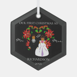 Afroamerikaner Erste Weihnachten als Mr. & Mrs. Ornament Aus Glas
