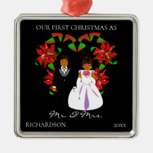 Afroamerikaner Erste Weihnachten als Mr. & Mrs. Ornament Aus Metall
