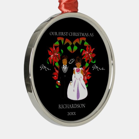 Afroamerikaner Erste Weihnachten als Mr & Mrs Roun Ornament Aus Metall (Rechts)