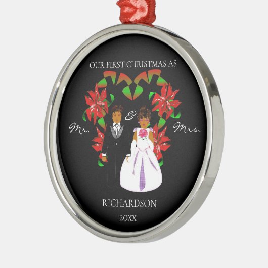 Afroamerikaner Erste Weihnachten als Mr & Mrs Roun Ornament Aus Metall