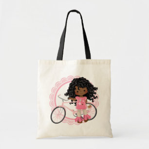 Afroamerikaner-Fahrrad-Mädchen - rosa Weiß Tragetasche