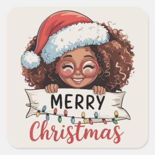 Afroamerikaner Frohe Weihnachten Afrikaner Schwarz Quadratischer Aufkleber
