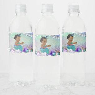Afroamerikaner Jewel Mermaid Baby Shower Wasserflaschenetikett