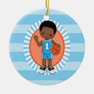 Afroamerikaner-Jungen-Basketball-Spieler Keramik Ornament