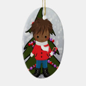 Afroamerikaner-Jungen-Weihnachtsverzierung Keramikornament (Rechts)