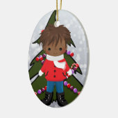 Afroamerikaner-Jungen-Weihnachtsverzierung Keramikornament (Links)