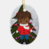 Afroamerikaner-Jungen-Weihnachtsverzierung Keramikornament (Hinten)