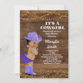Afroamerikaner Lila Cowgirl Babydusche Einladung (Vorderseite)