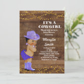 Afroamerikaner Lila Cowgirl Babydusche Einladung (Stehend Vorderseite)