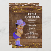 Afroamerikaner Lila Cowgirl Babydusche Einladung (Vorne/Hinten)