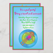 Afroamerikaner-Mädchen-Pool-Geburtstags-Einladung Einladung (Vorne/Hinten)