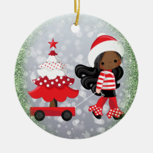 Afroamerikaner-Mädchen-Weihnachtsverzierung Keramik Ornament
