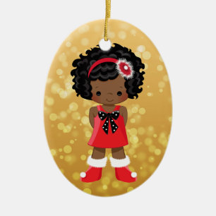 Afroamerikaner-Mädchen-Weihnachtsverzierung Keramikornament