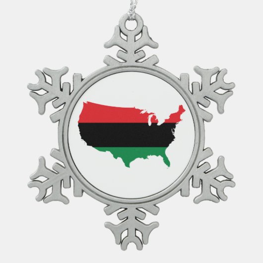 Afroamerikaner _ Rot, Schwarz und Grün Schneeflocken Zinn-Ornament (Vorderseite)