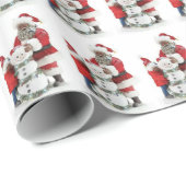 Afroamerikaner Santa & Child & Snowman Geschenkpapier (Rolleneckpunkt)