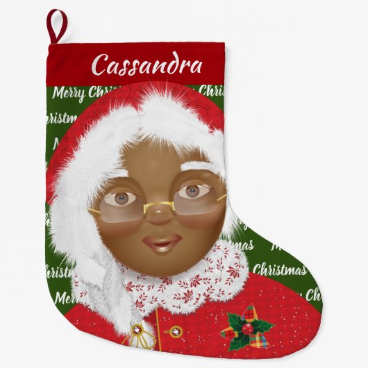 Afroamerikanerin Claus Girl Weihnachtsfeiertag Großer Weihnachtsstrumpf (Vorderseite)