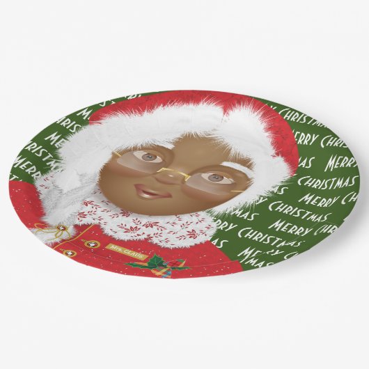Afroamerikanerin Claus Weihnachten Pappteller (Schrägansicht)