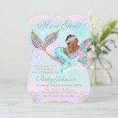 Afroamerikanerin Mermaid Vintag Baby SHower Einladung (Stehend Vorderseite)