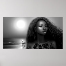 Afroamerikanerin Mondlichtstrand Monochrome Poster